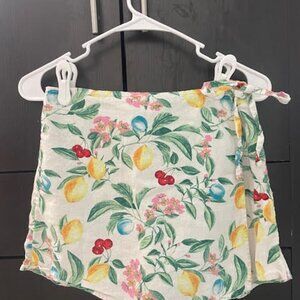 Old Navy High-Waisted Linen-Blend Skort Wrap XS Petite Floral Fruit Lemons NWOT